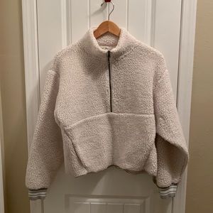 American Eagle Cream Sherpa Quarter Zip Sweater